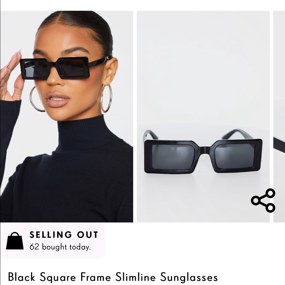 PrettyLittleThing Black Square Frame Sunglasses